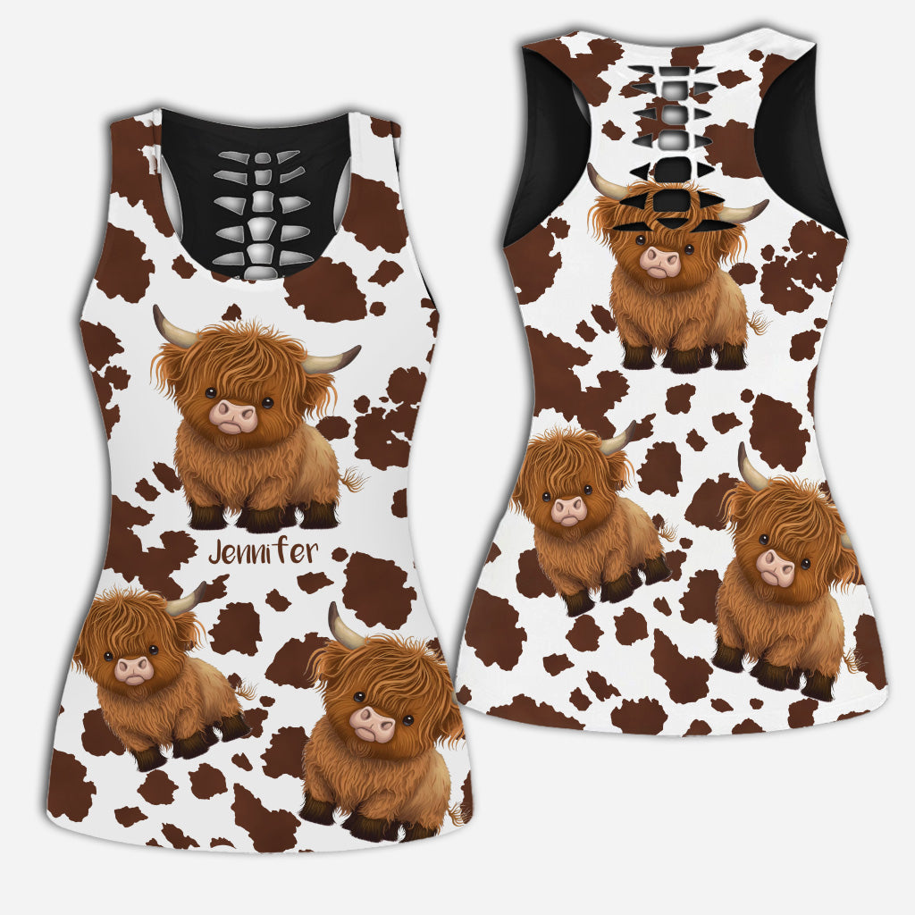 Cute Highland Cows - Personalized Highland Cow Hollow Tank Top and Leggings