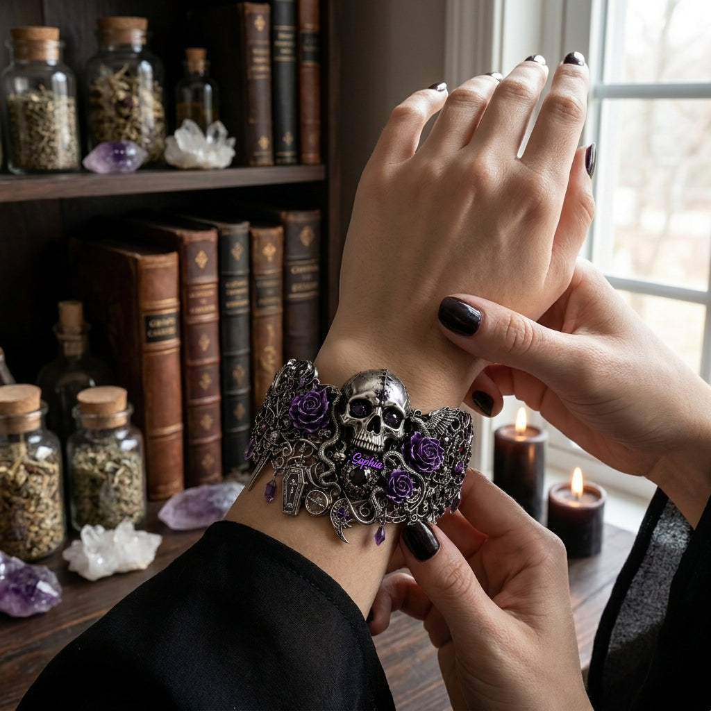 Skull And Roses - Personalized Skull Bracelet & Ring Set