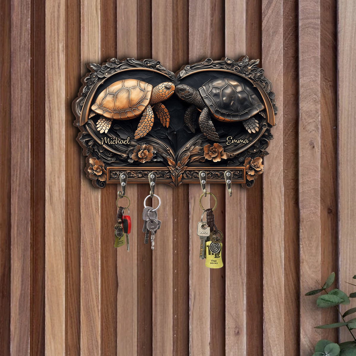 You & Me - Personalized Turtle Custom Shaped Key Rack