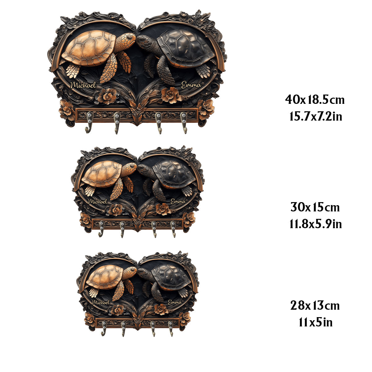 You & Me - Personalized Turtle Custom Shaped Key Rack