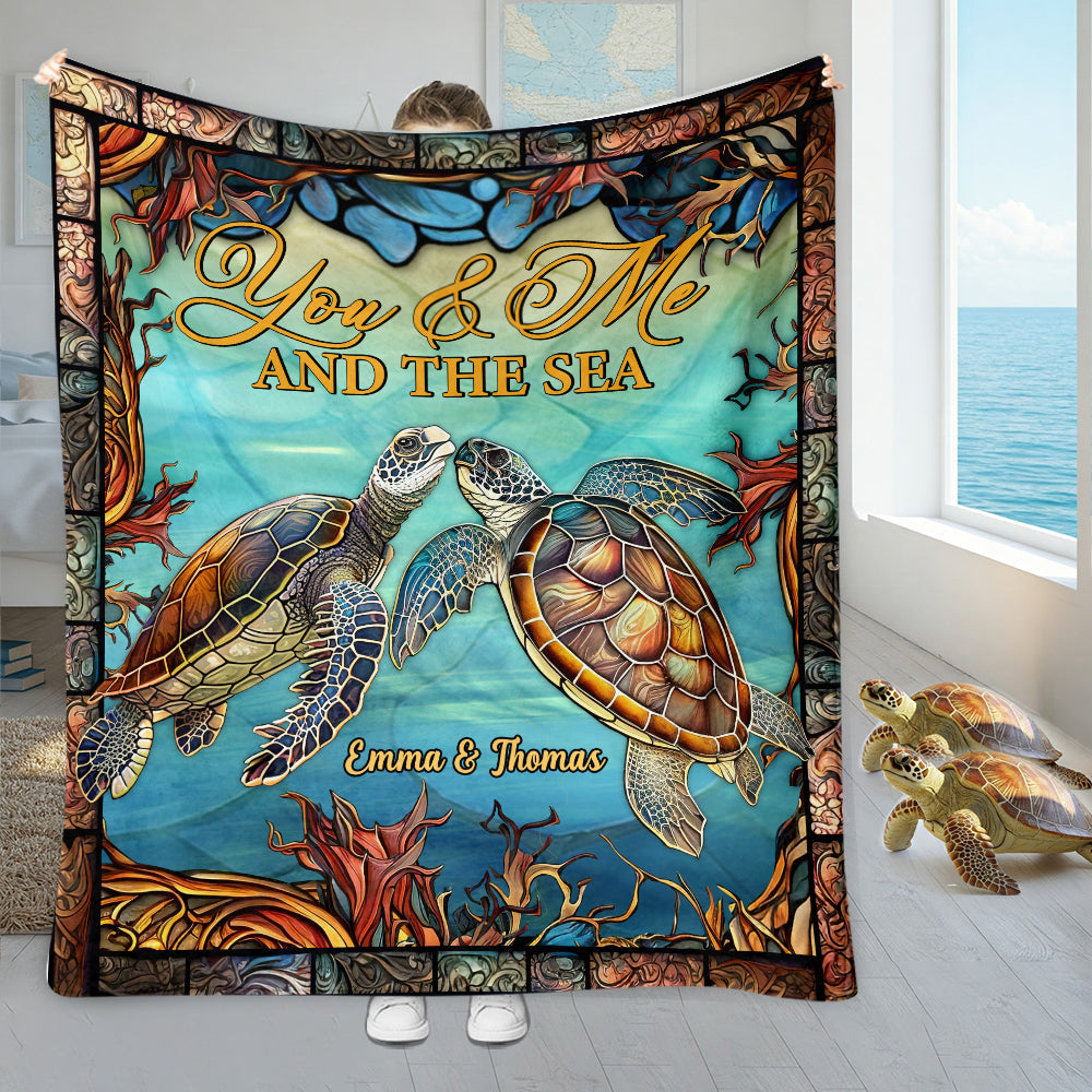 You And Me And The Sea - Personalized Turtle Blanket