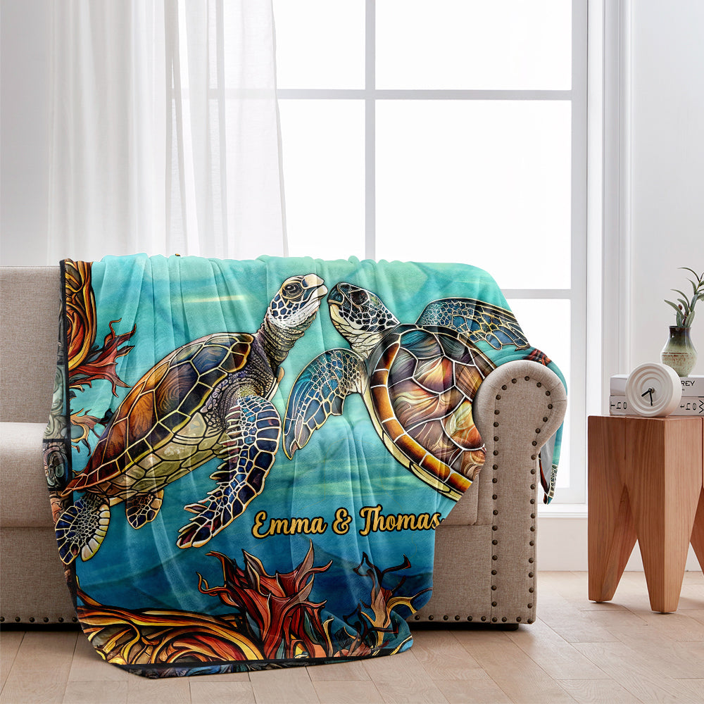 You And Me And The Sea - Personalized Turtle Blanket