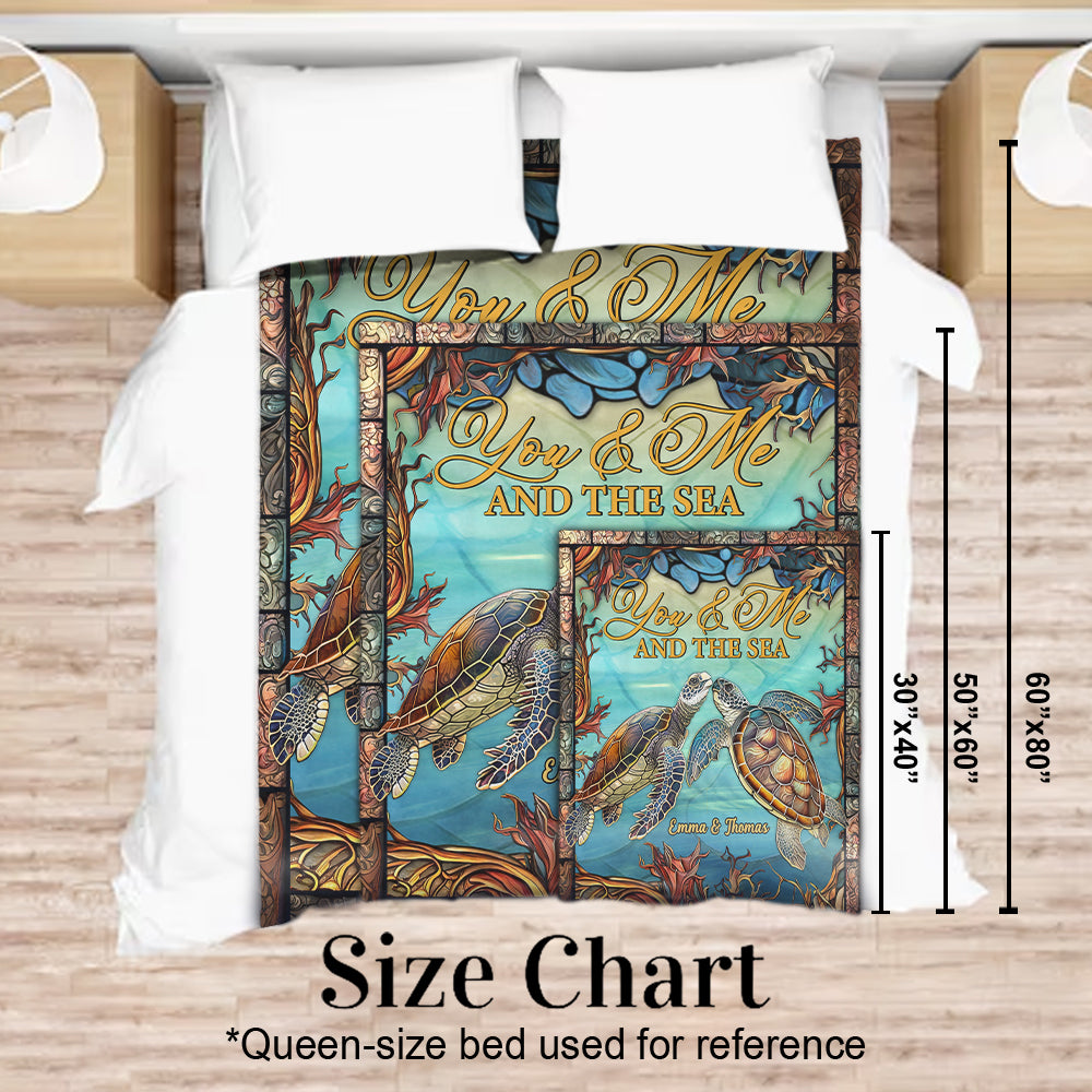 You And Me And The Sea - Personalized Turtle Blanket