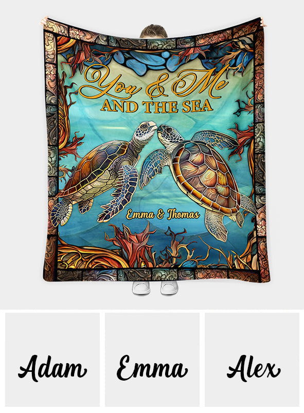 You And Me And The Sea - Personalized Turtle Blanket