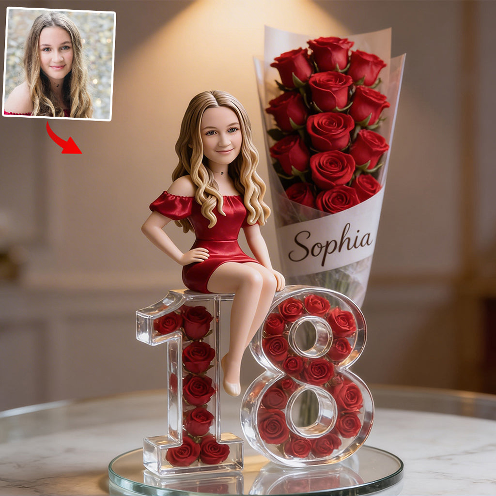 Gift For Her - Flower Bouquet And Number - Personalized Birthday Custom Shaped Acrylic Plaque