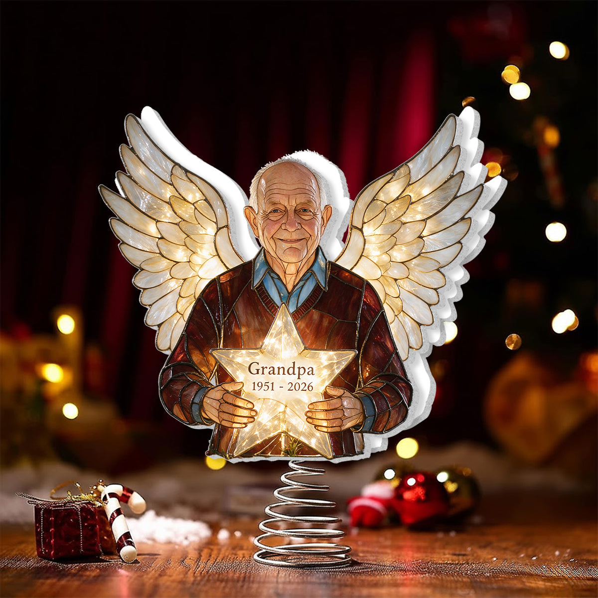 Our Christmas Angel - Personalized Memorial LED Light Tree Topper