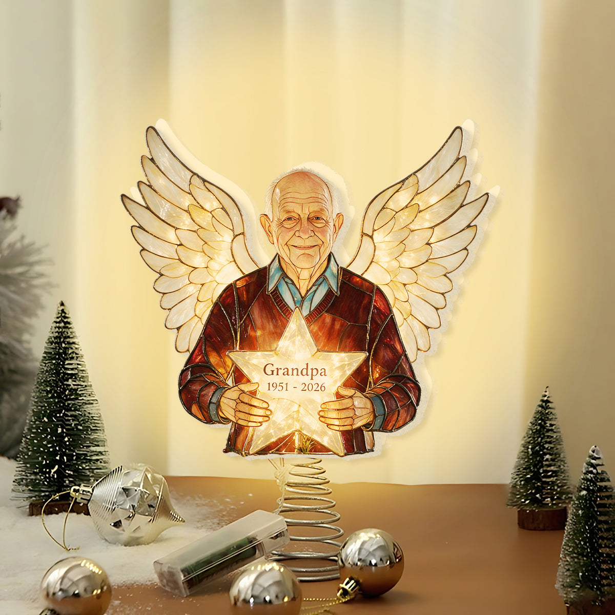 Our Christmas Angel - Personalized Memorial LED Light Tree Topper
