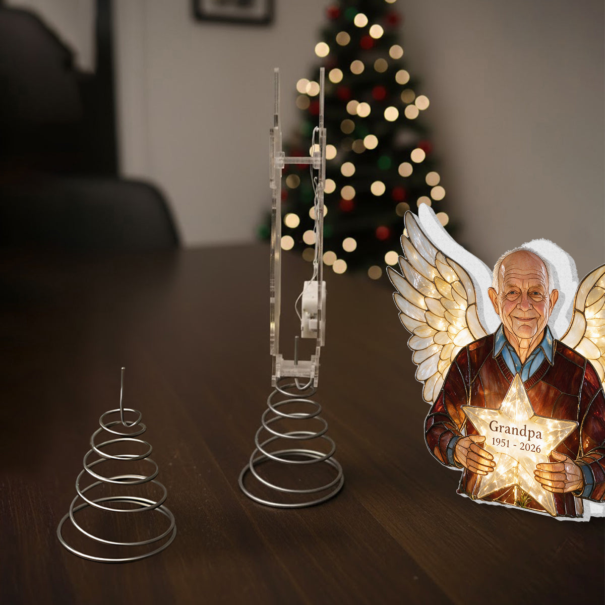 Our Christmas Angel - Personalized Memorial LED Light Tree Topper