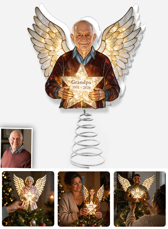 Our Christmas Angel - Personalized Memorial LED Light Tree Topper
