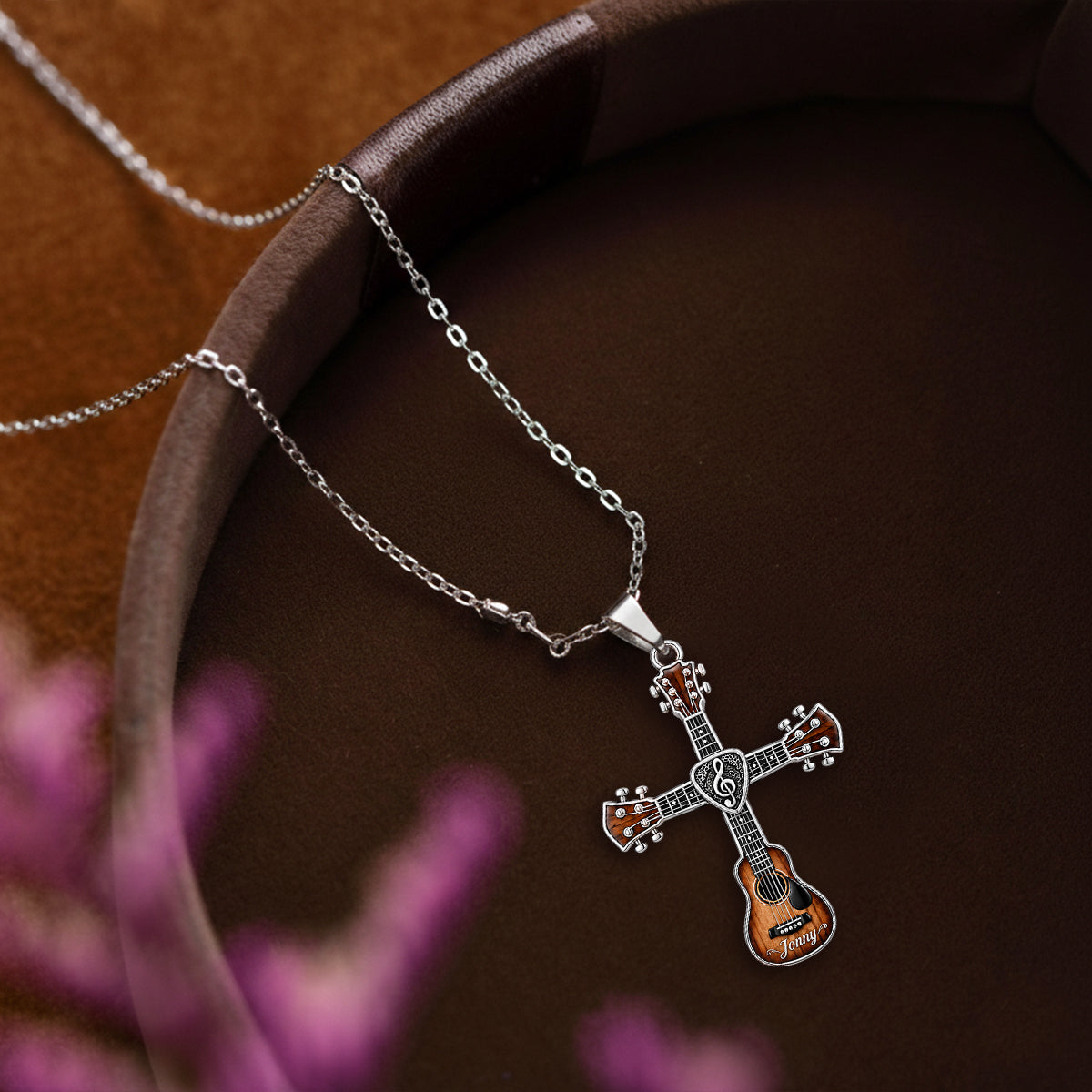 Love God, Love Music - Personalized Guitar Shaped Metal Pendant Necklace