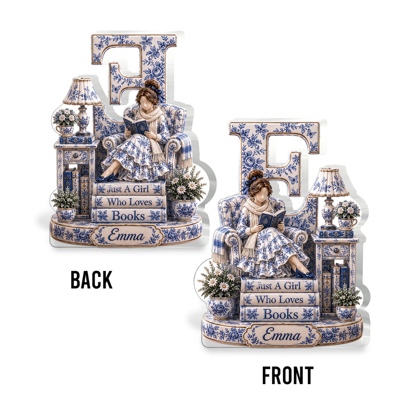 Love Reading Initail - Personalized Book 2-Side Printed Acrylic Plaque