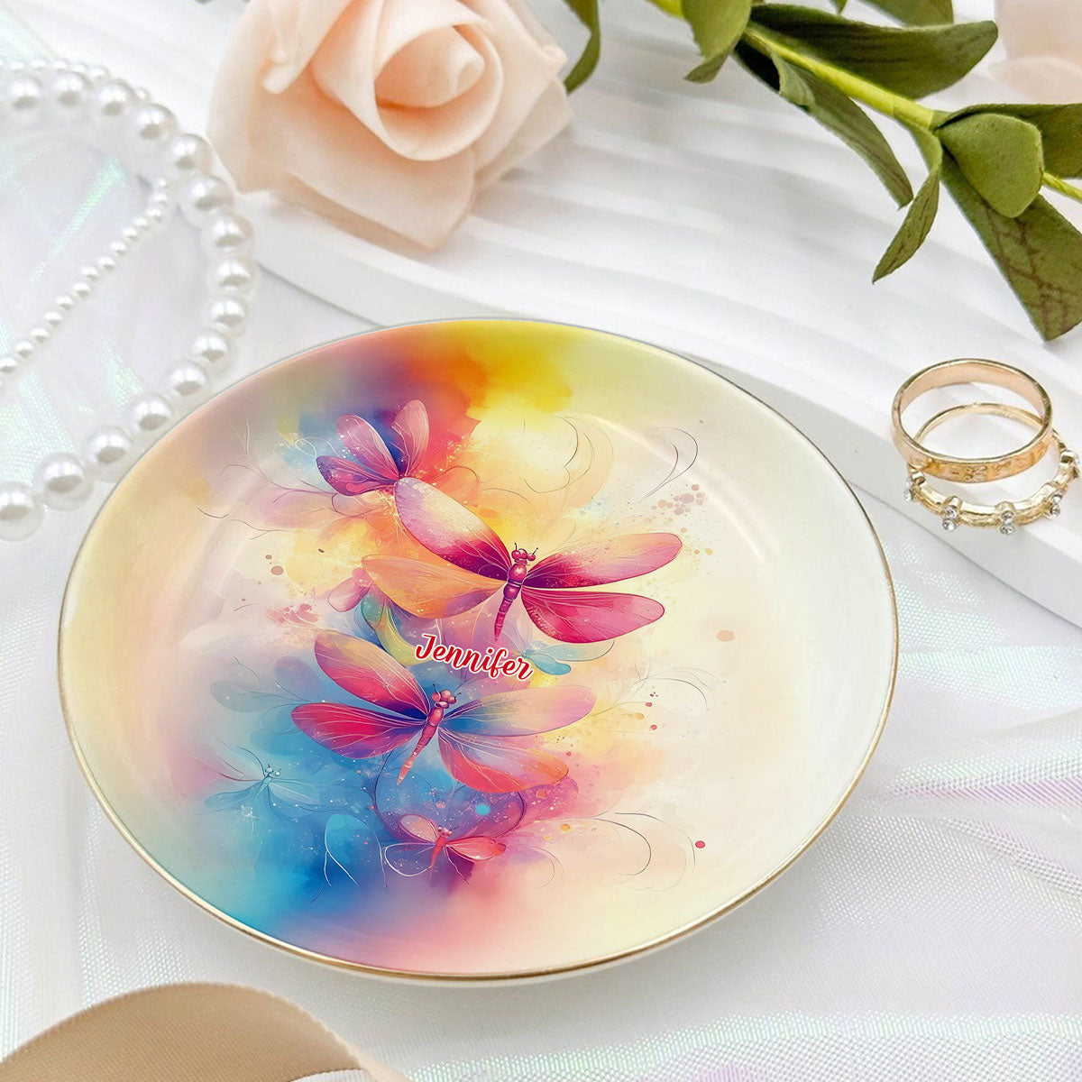 Colorful Life - Personalized Dragonfly Fully Printed Jewelry Dish