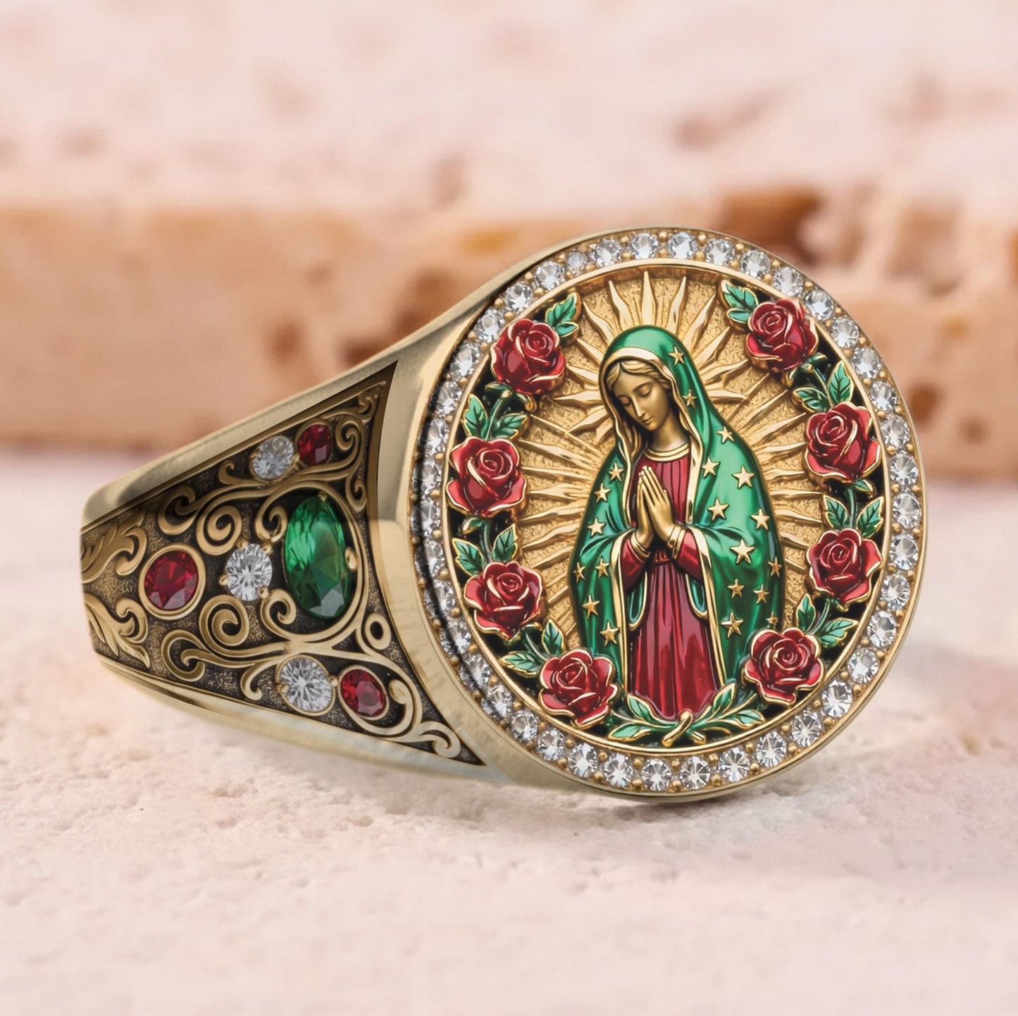 Protected By Mary - Personalized Christian Signet Ring