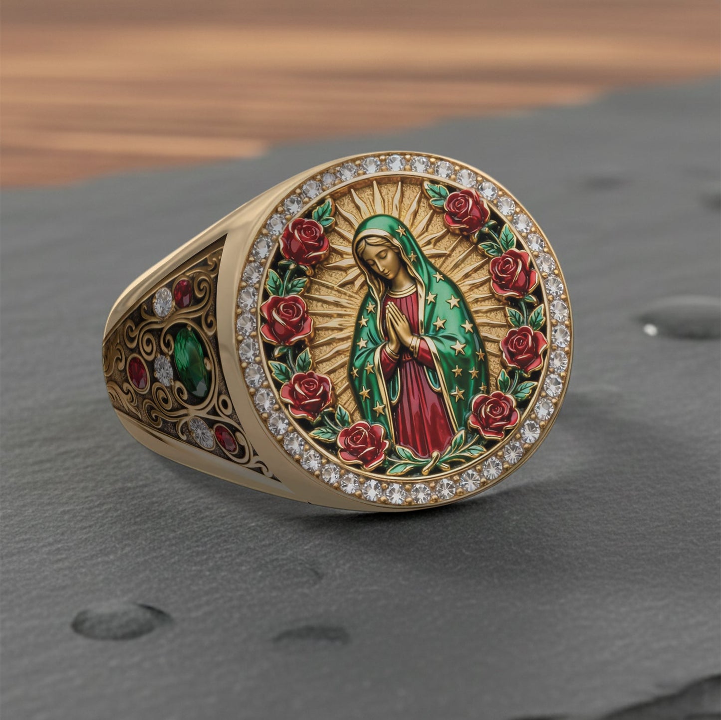 Protected By Mary - Personalized Christian Signet Ring