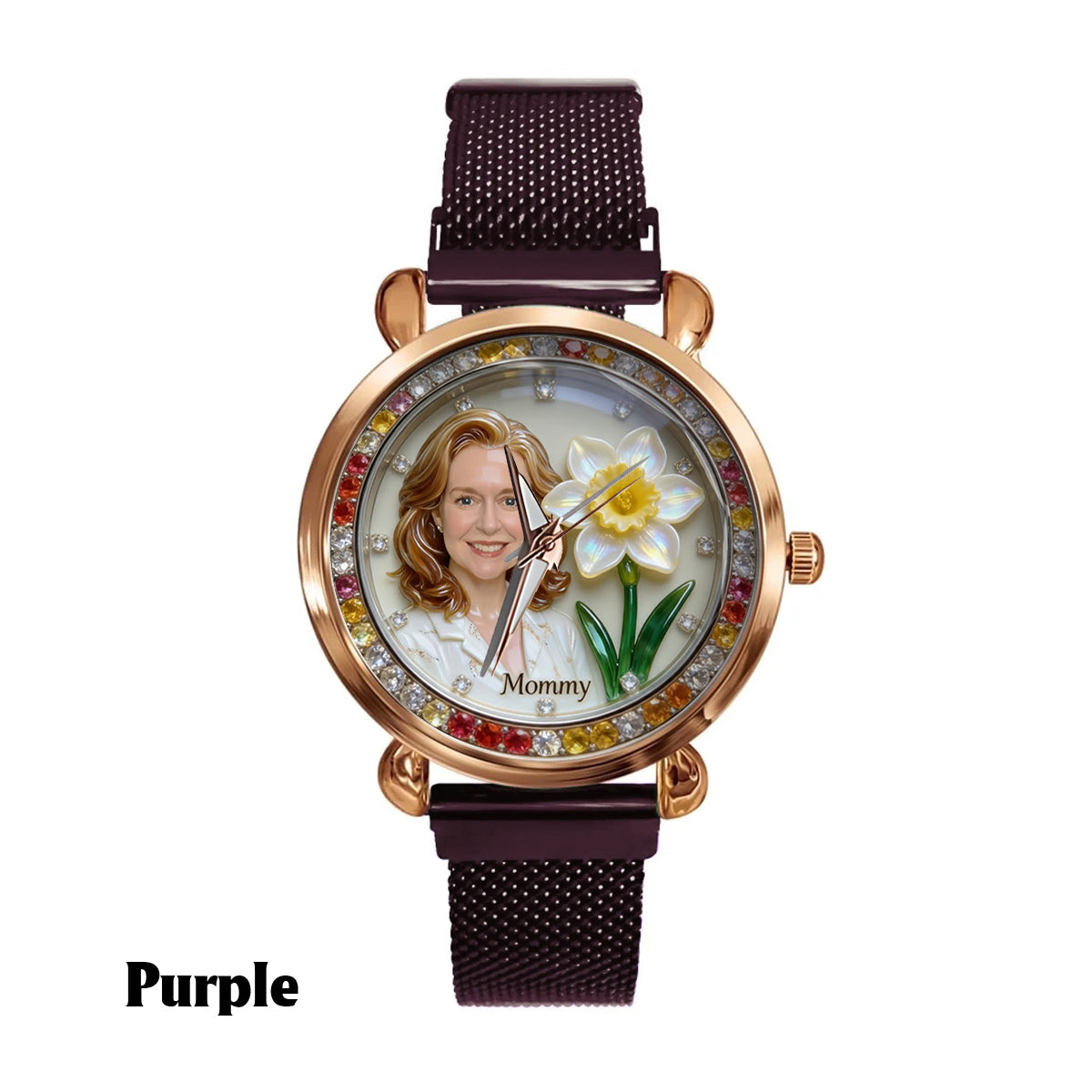 Custom Any Photo & Birthmonth Flower - Personalized Self Love Women Hand Watch