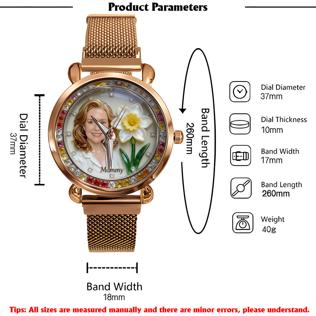 Custom Any Photo & Birthmonth Flower - Personalized Self Love Women Hand Watch