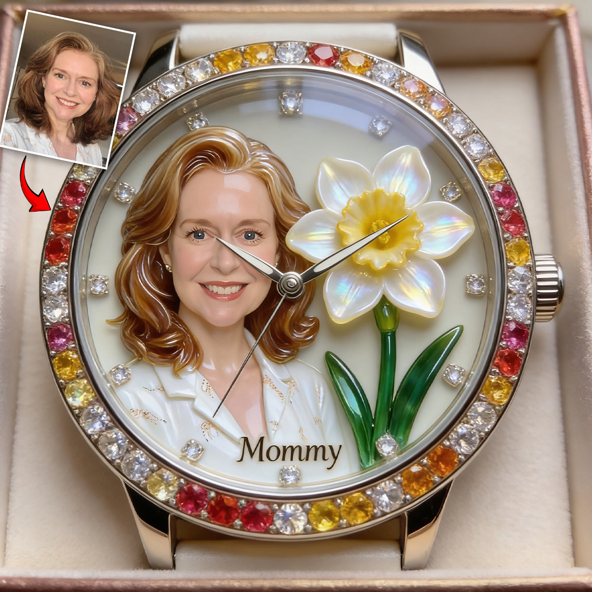 Custom Any Photo & Birthmonth Flower - Personalized Self Love Women Hand Watch
