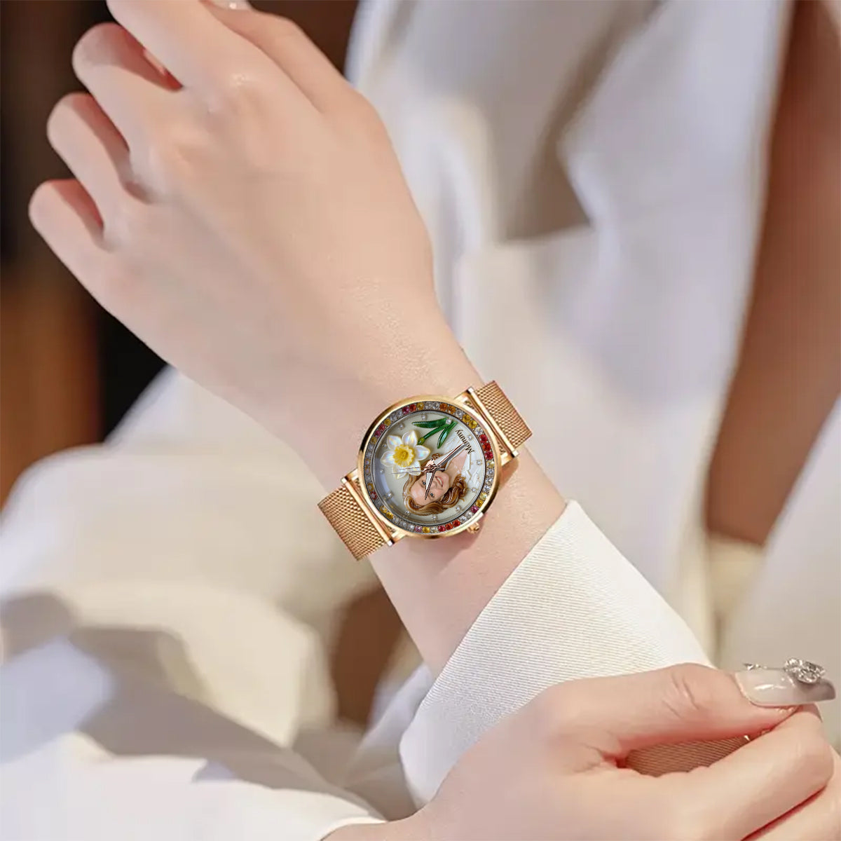 Custom Any Photo & Birthmonth Flower - Personalized Self Love Women Hand Watch