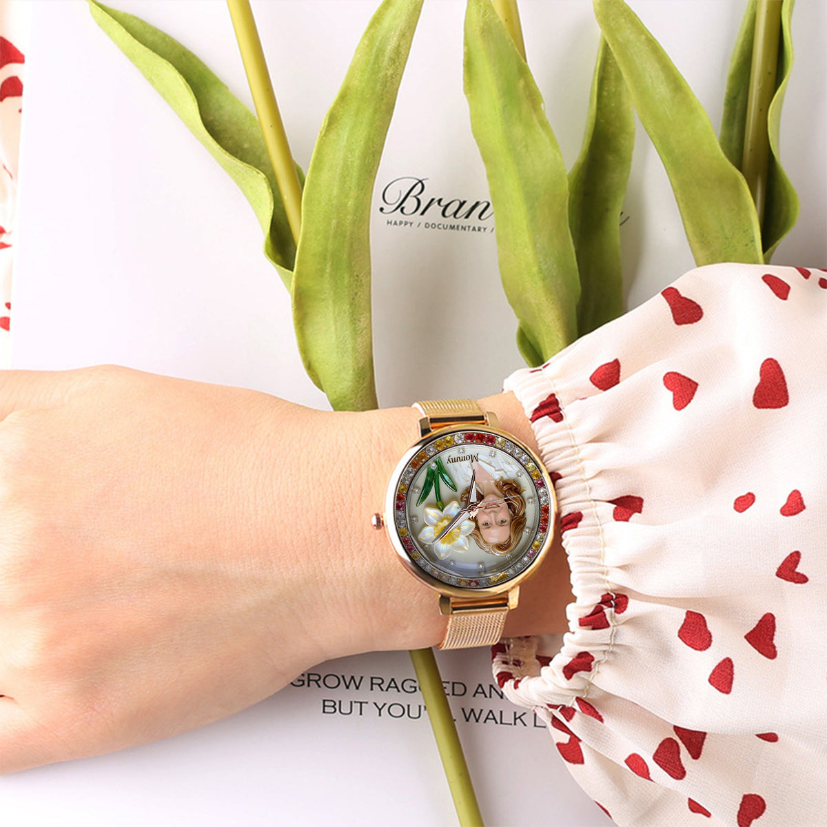 Custom Any Photo & Birthmonth Flower - Personalized Self Love Women Hand Watch