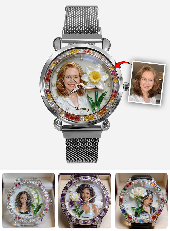 Custom Any Photo & Birthmonth Flower - Personalized Self Love Women Hand Watch
