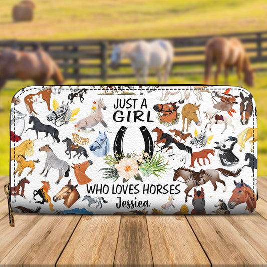 Just A Girl Who Loves Horse - Personalized Horse Leather Long Wallet