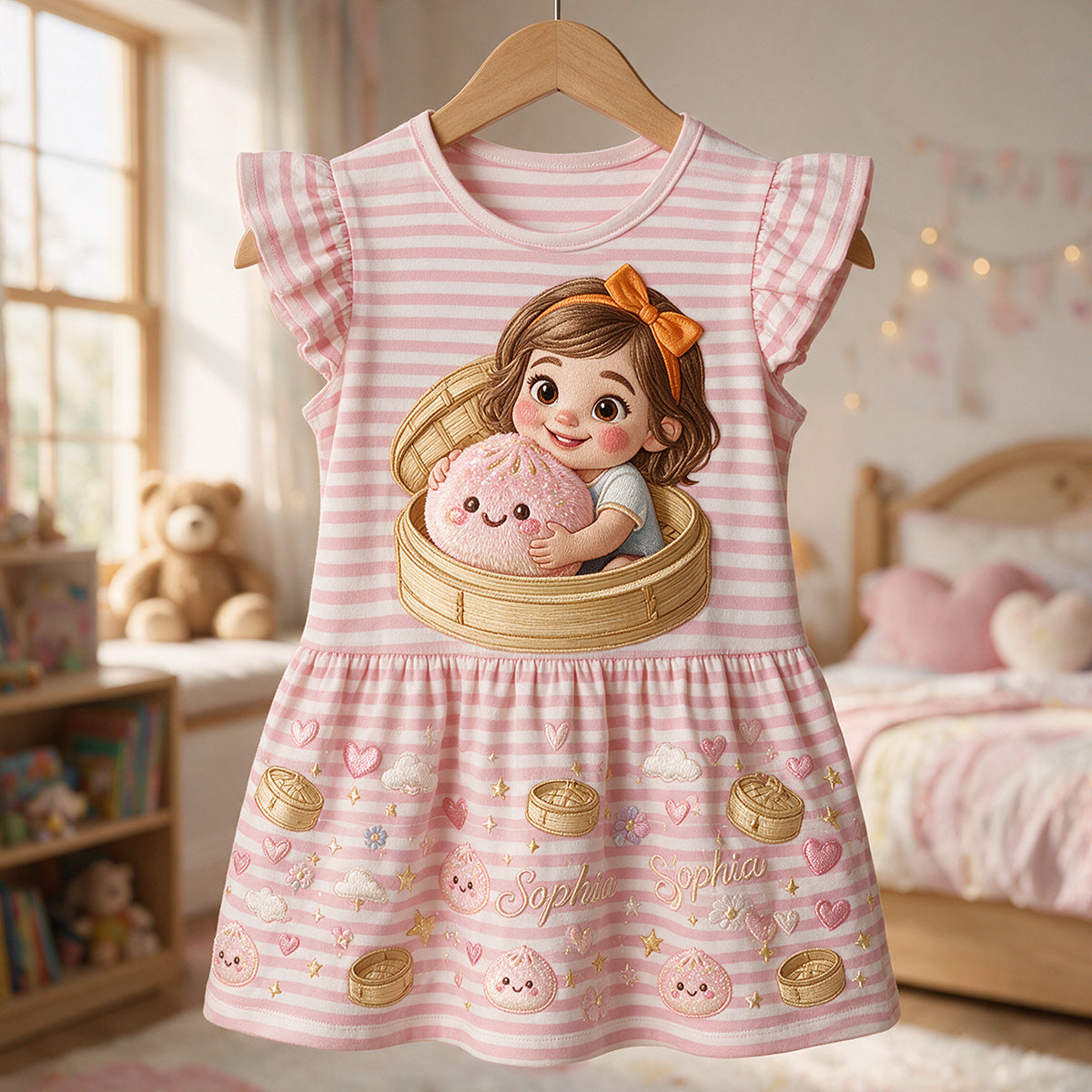 Funny Glitter Dumpling Gift For Kid - Personalized Kid Kid Ruffle Sleeve Dress