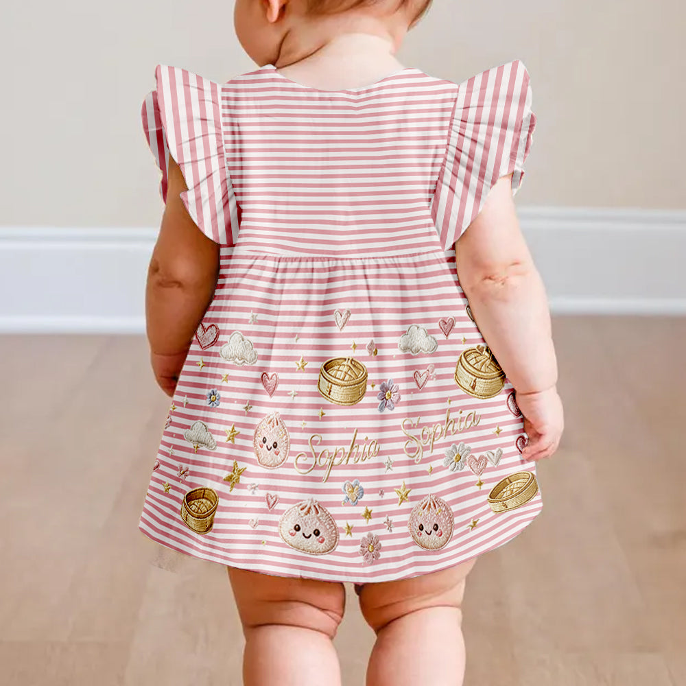 Funny Glitter Dumpling Gift For Kid - Personalized Kid Kid Ruffle Sleeve Dress