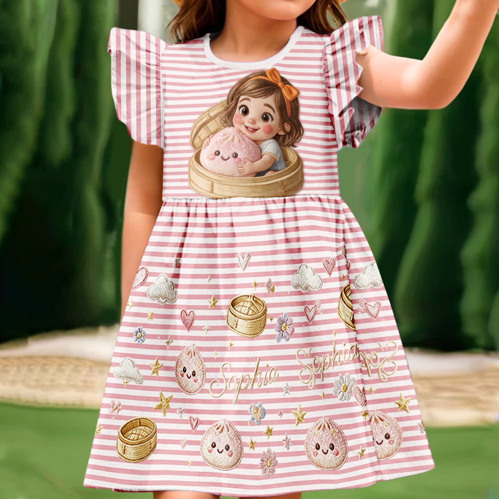 Funny Glitter Dumpling Gift For Kid - Personalized Kid Kid Ruffle Sleeve Dress