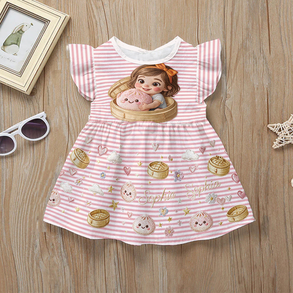 Funny Glitter Dumpling Gift For Kid - Personalized Kid Kid Ruffle Sleeve Dress