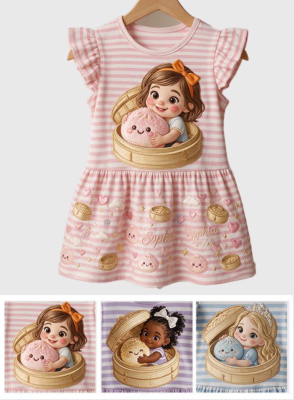 Funny Glitter Dumpling Gift For Kid - Personalized Kid Kid Ruffle Sleeve Dress