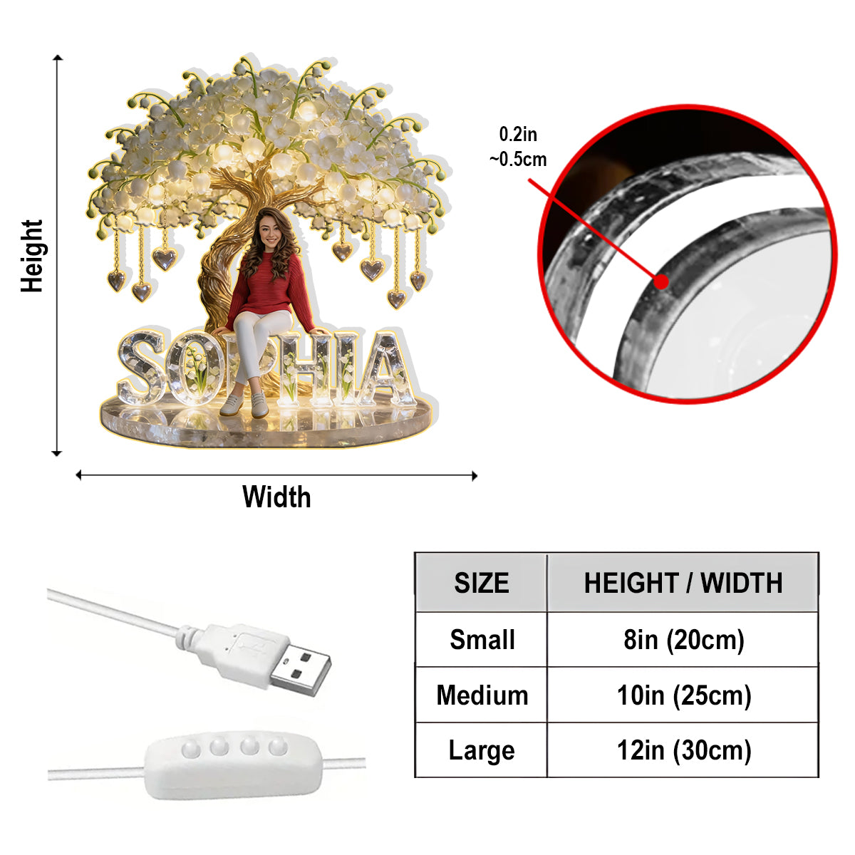 Custom Any Photo Birthmonth Flower - Personalized Self Love Acrylic LED Night Light