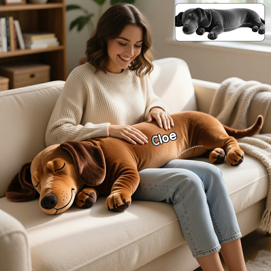 Sleeping Dog Perfect Gift For Dog Mom/Dog Dad - Personalized Dachshund Faux Fur Shaped Pillow