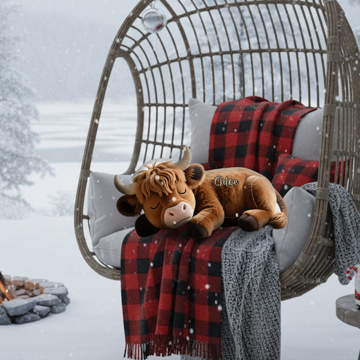 Sleeping Highland Cow - Personalized Highland Cow Faux Fur Shaped Pillow