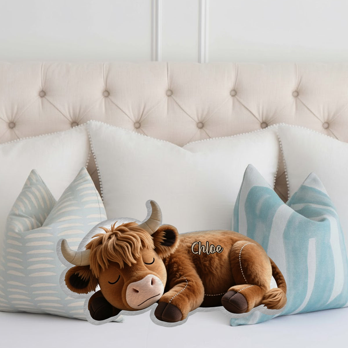 Sleeping Highland Cow - Personalized Highland Cow Faux Fur Shaped Pillow