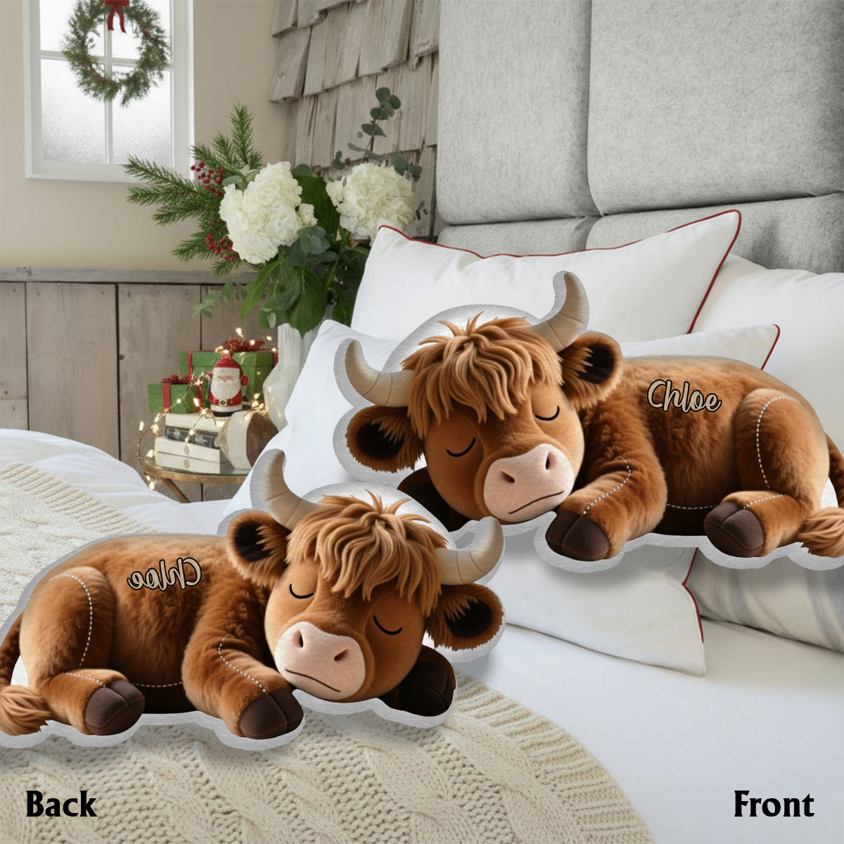 Sleeping Highland Cow - Personalized Highland Cow Faux Fur Shaped Pillow