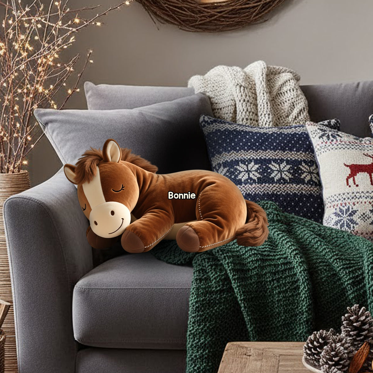 Sleeping Pony - Personalized Horse Faux Fur Shaped Pillow