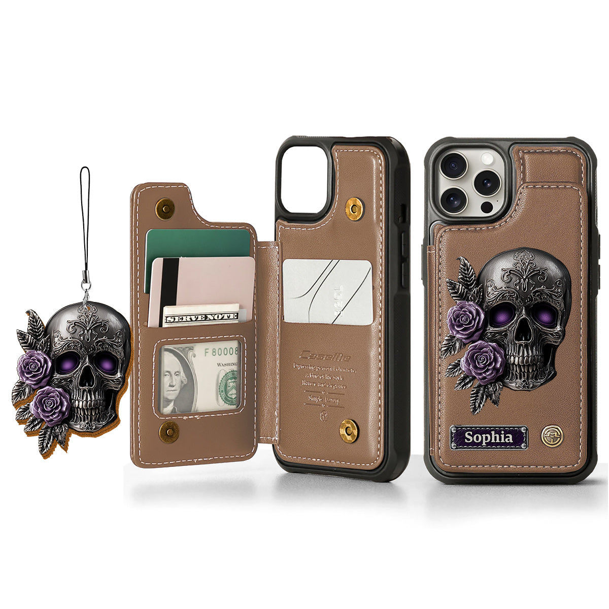 Skull And Roses - Personalized Skull Wallet Phone Case