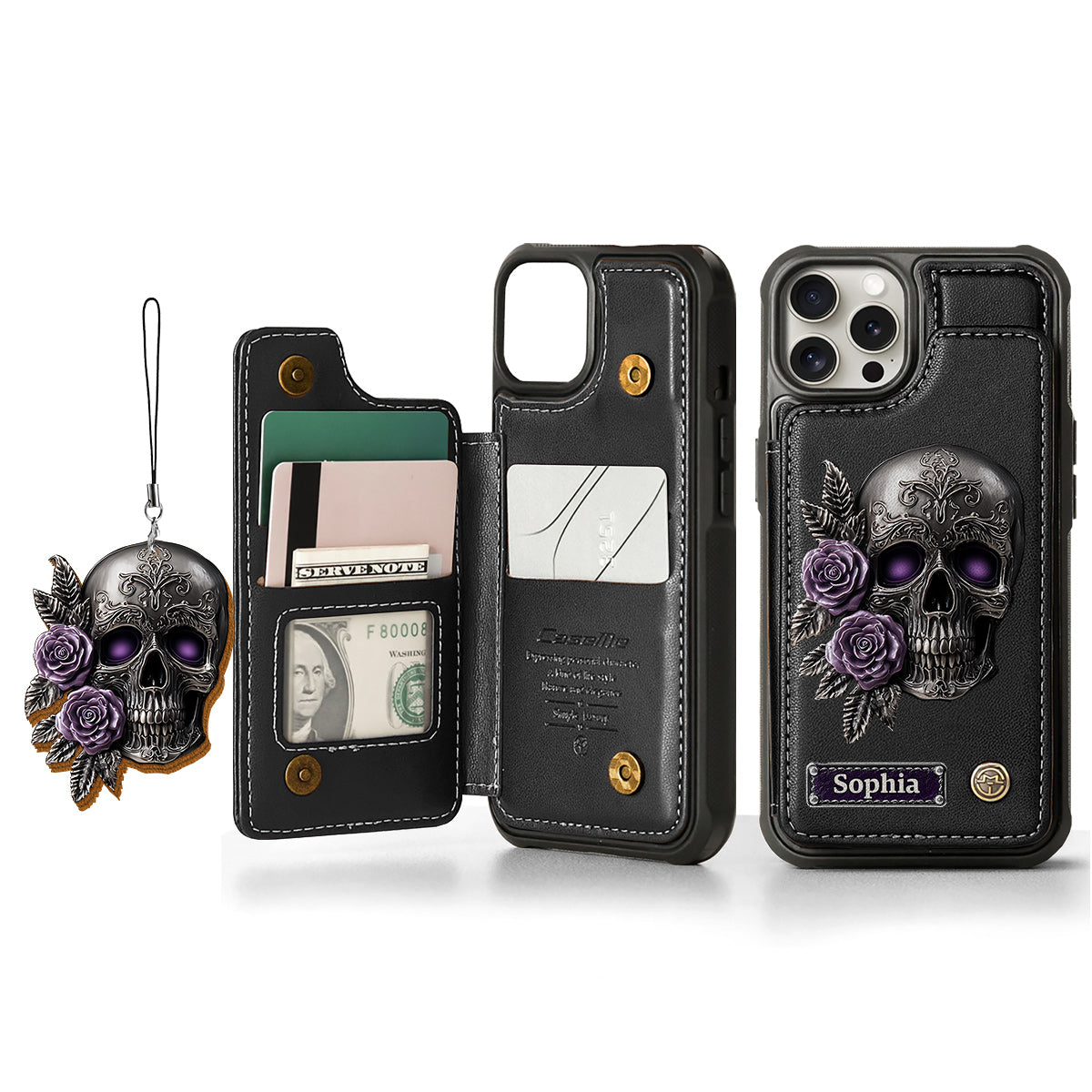 Skull And Roses - Personalized Skull Wallet Phone Case