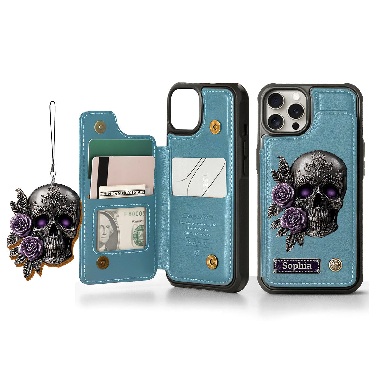 Skull And Roses - Personalized Skull Wallet Phone Case