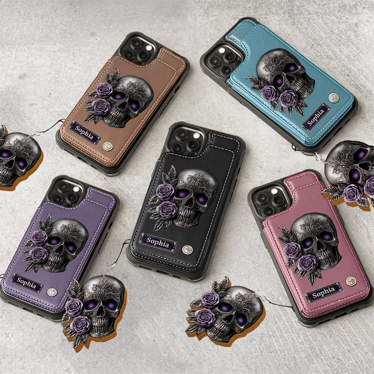 Skull And Roses - Personalized Skull Wallet Phone Case