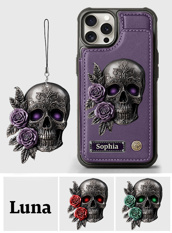 Skull And Roses - Personalized Skull Wallet Phone Case