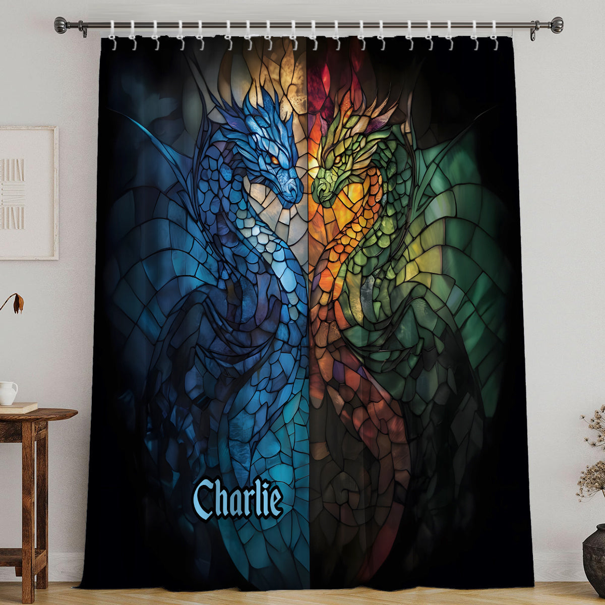Dragons Fight - Personalized Dragon Blackout Window Curtain/ Drapes Set