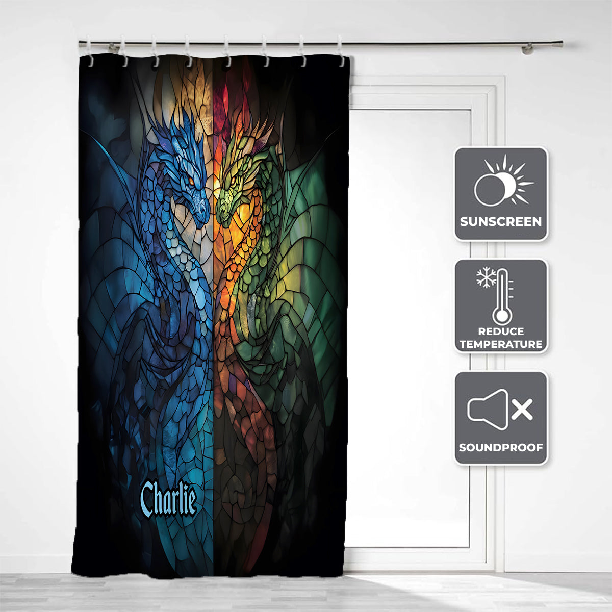 Dragons Fight - Personalized Dragon Blackout Window Curtain/ Drapes Set