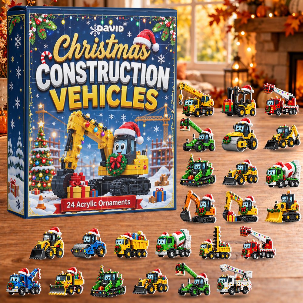 Christmas Construction Vehicles - Personalized Kid Advent Calendar With 3D Collectibles