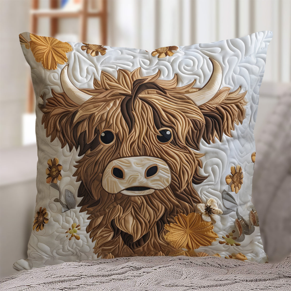 Fluffy Highland Cow - Highland Cow Throw Pillow