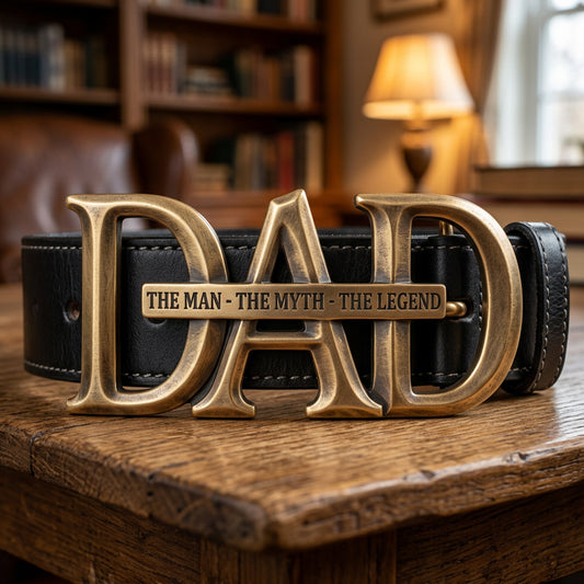 Custom Gift For Dad, Grandpa - Personalized Father Leather Belt With Shaped Buckle