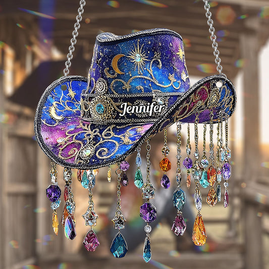 Beautiful Cowboy Hat - Personalized Cowgirl Window Hanging Suncatcher Ornament