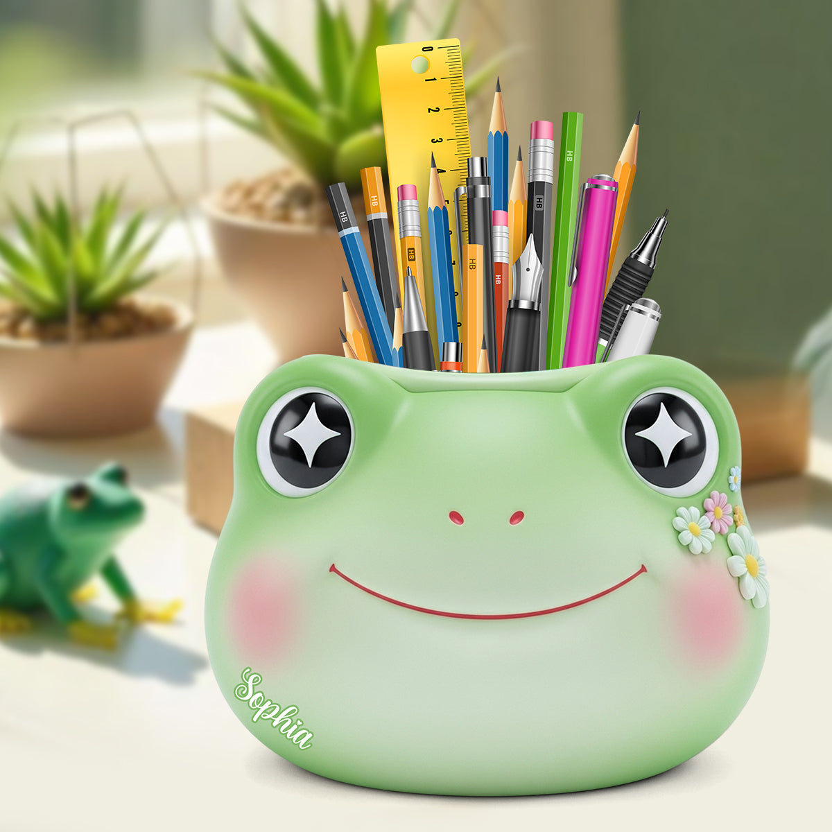 Cute Frog - Personalized Frog Wooden Pen Holder