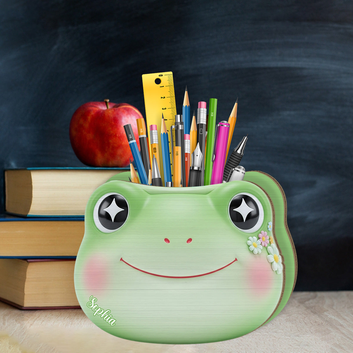 Cute Frog - Personalized Frog Wooden Pen Holder