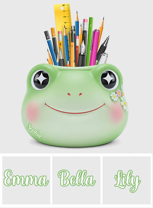 Cute Frog - Personalized Frog Wooden Pen Holder